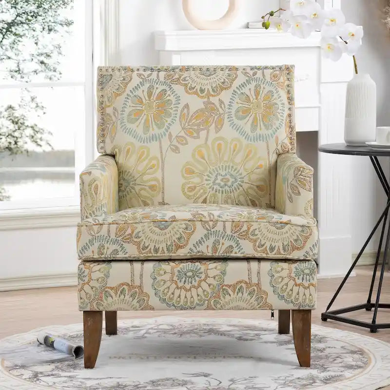 Fauteuil d'appoint moderne pour salon avec pieds en bouleau et revêtement en tissu confortable