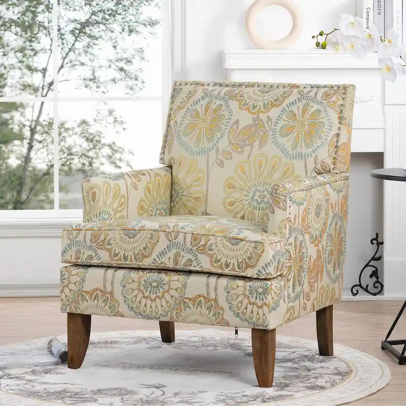 Fauteuil d'appoint moderne pour salon avec pieds en bouleau et revêtement en tissu confortable