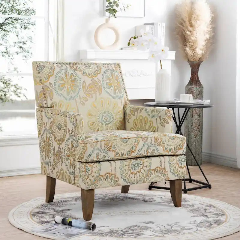 Fauteuil d'appoint moderne pour salon avec pieds en bouleau et revêtement en tissu confortable