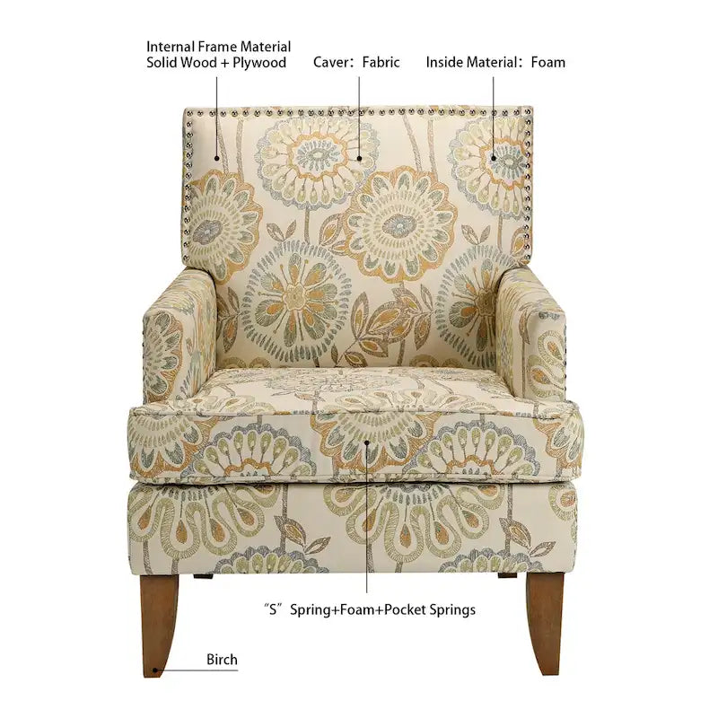 Fauteuil d'appoint moderne pour salon avec pieds en bouleau et revêtement en tissu confortable