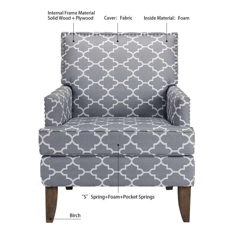 Fauteuil d'appoint moderne pour salon avec pieds en bouleau et revêtement en tissu confortable