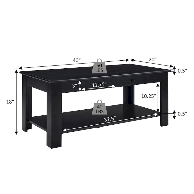Table basse tiroir avec étagère