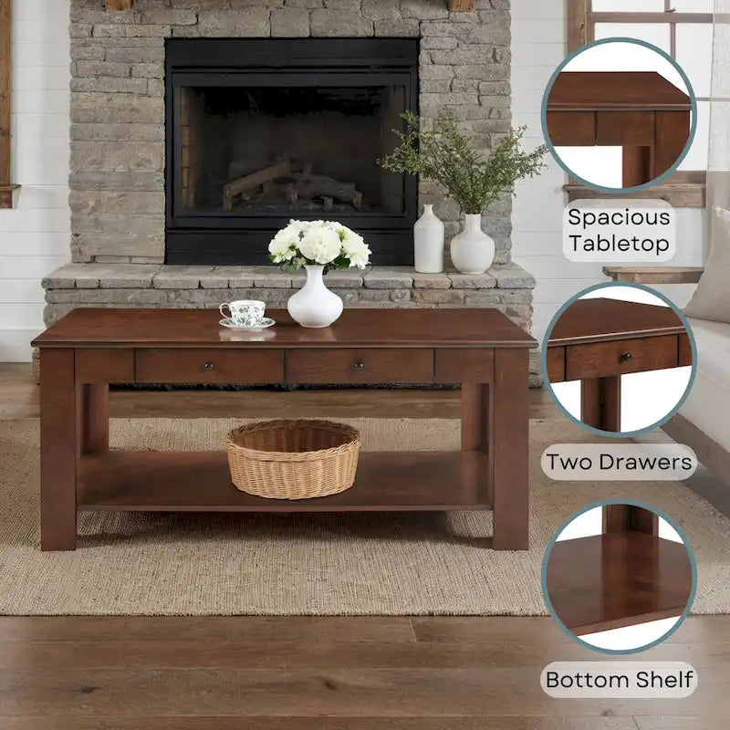 Table basse tiroir avec étagère