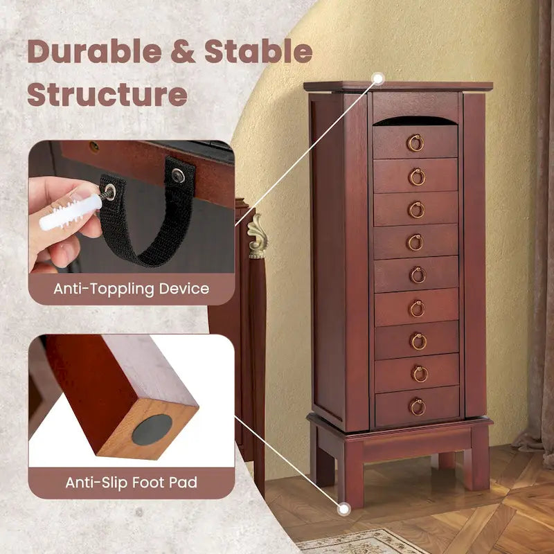 Meuble à bijoux en bois Armoire Boîte de rangement Coffre Support Organiseur - 10.5 X16 X40