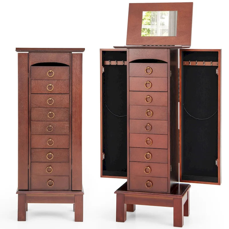 Meuble à bijoux en bois Armoire Boîte de rangement Coffre Support Organiseur - 10.5 X16 X40