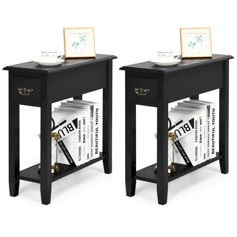Table de Chevet 2 Étages avec Tiroir pour Canapé et Lit