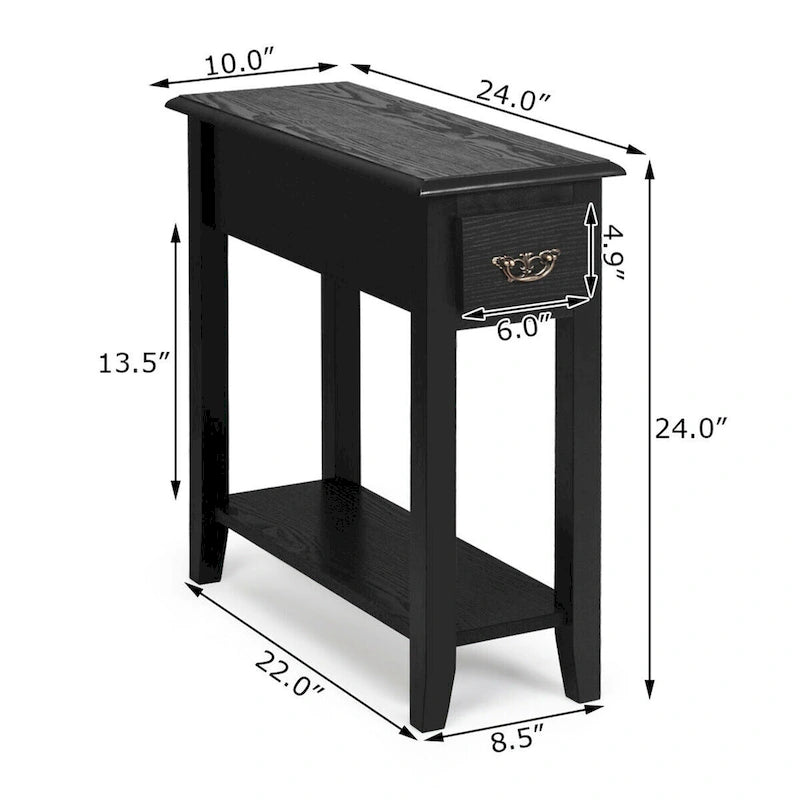 Table de Chevet 2 Étages avec Tiroir pour Canapé et Lit