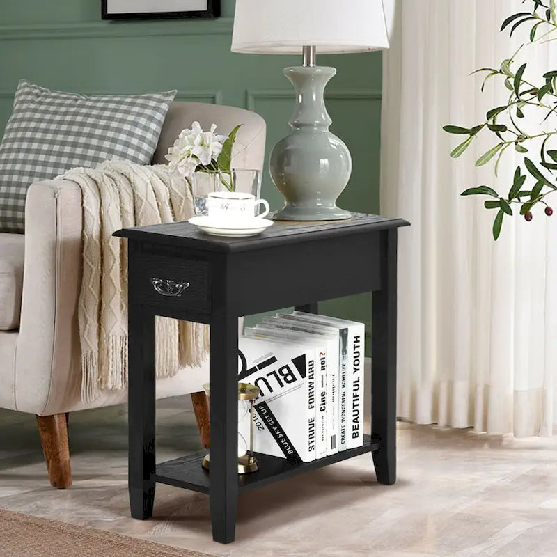 Table de Chevet 2 Étages avec Tiroir pour Canapé et Lit