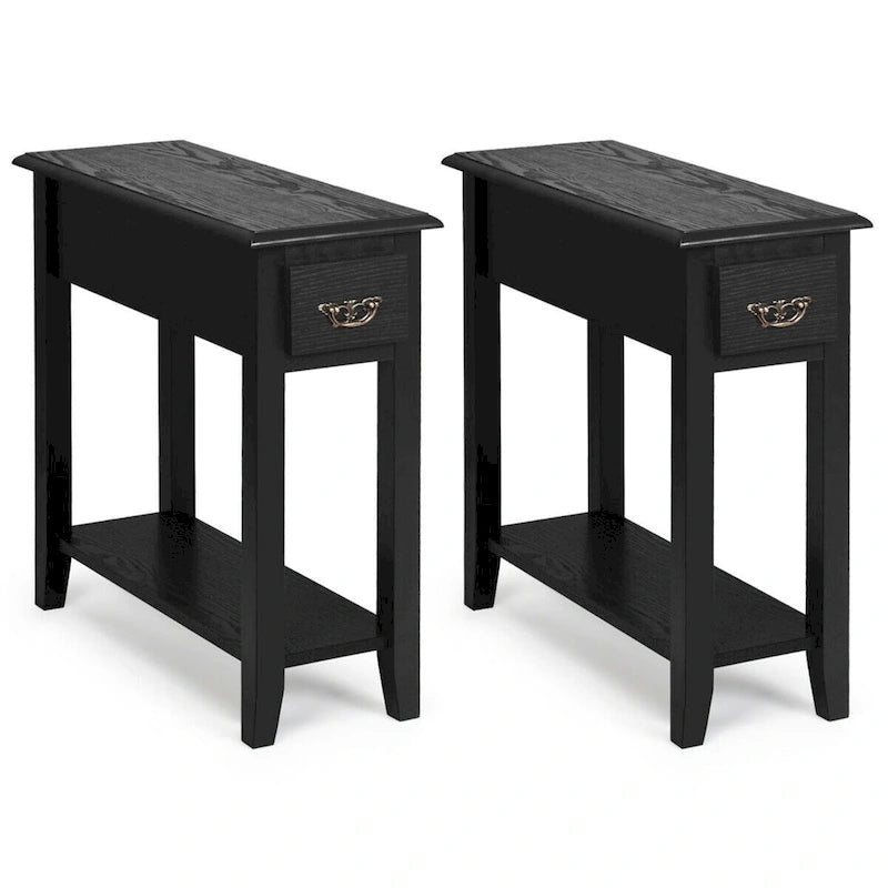 Table de Chevet 2 Étages avec Tiroir pour Canapé et Lit