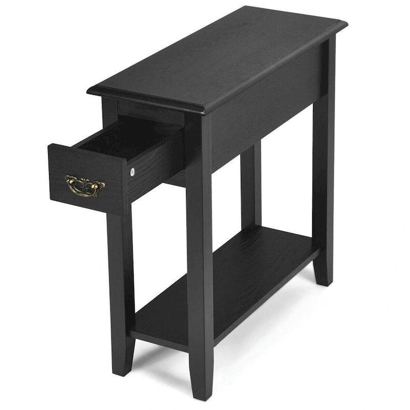 Table de Chevet 2 Étages avec Tiroir pour Canapé et Lit