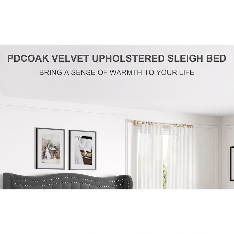 Lit plateforme King Size moderne en velours avec tête de lit capitonnée pour chambre à coucher