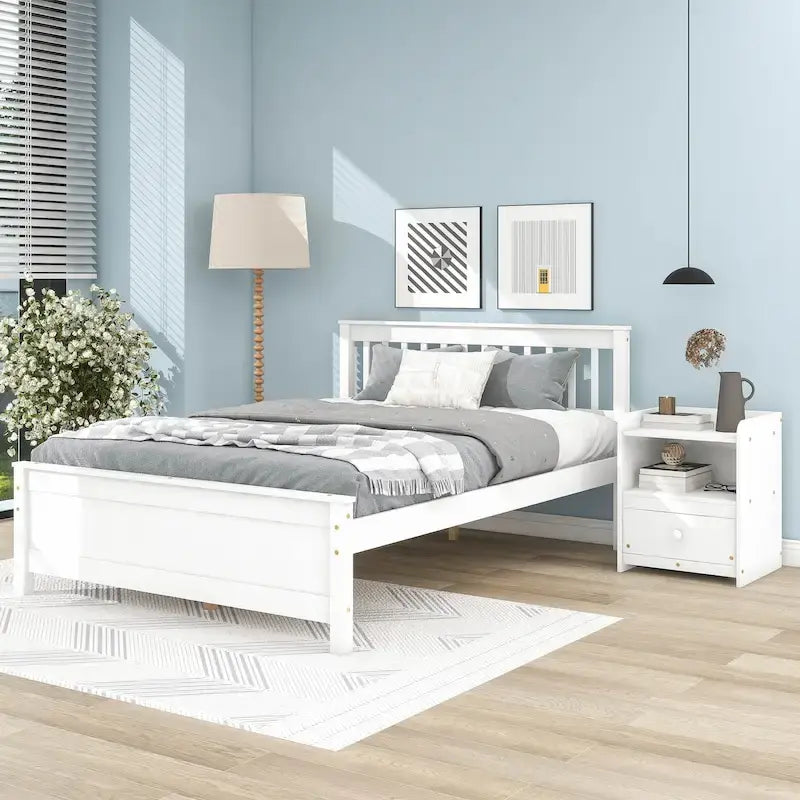 Lit en bois de pin pleine grandeur avec tête et pied de lit pour enfants