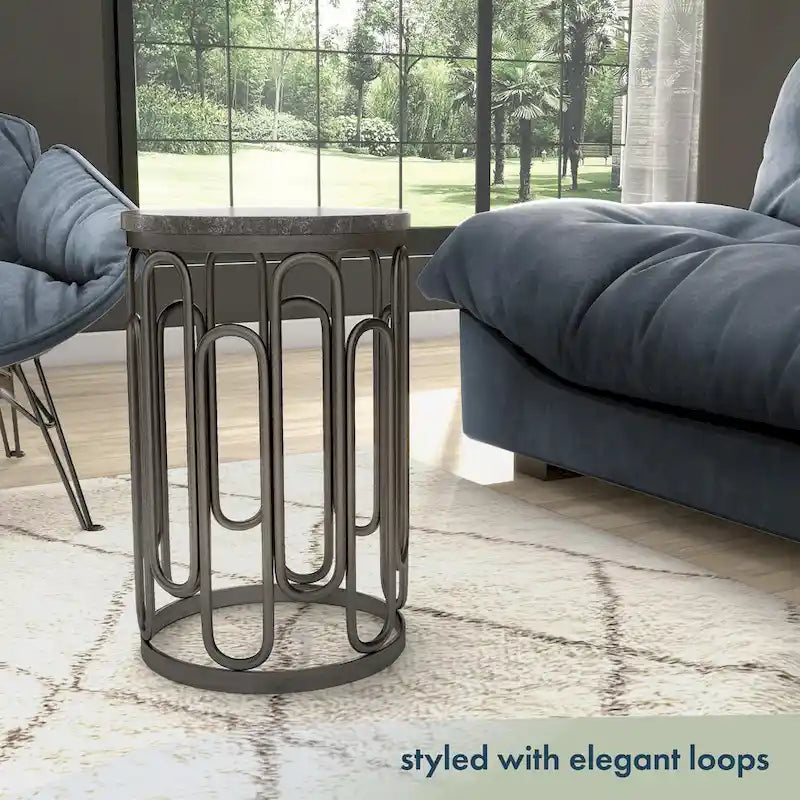 Petite table d'appoint ronde moderne avec plateau en marbre, base décorative en métal robuste