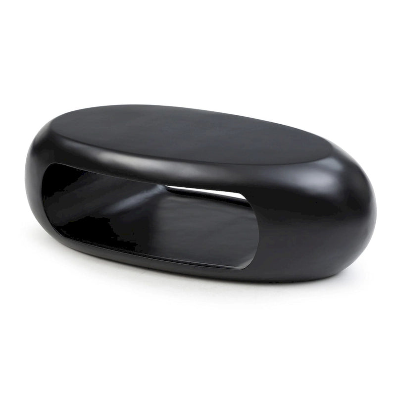 Table basse contemporaine ovale plate creuse, table d'appoint de rangement, noir et blanc