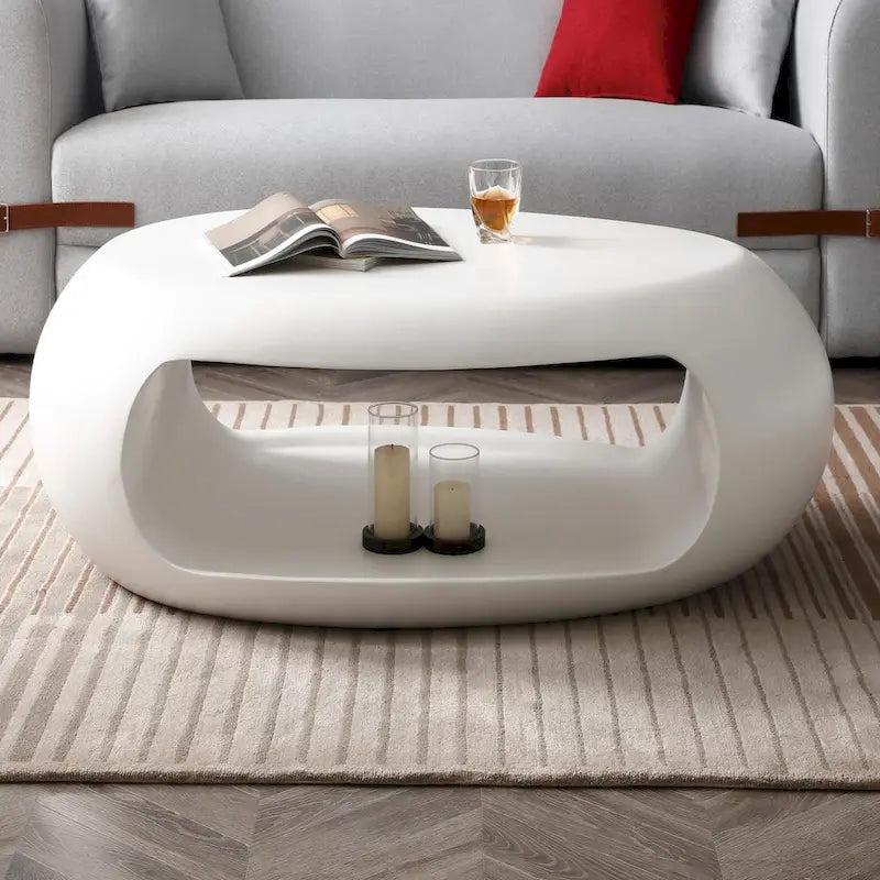 Table basse contemporaine ovale plate creuse, table d'appoint de rangement, noir et blanc