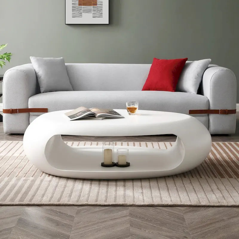 Table basse contemporaine ovale plate creuse, table d'appoint de rangement, noir et blanc