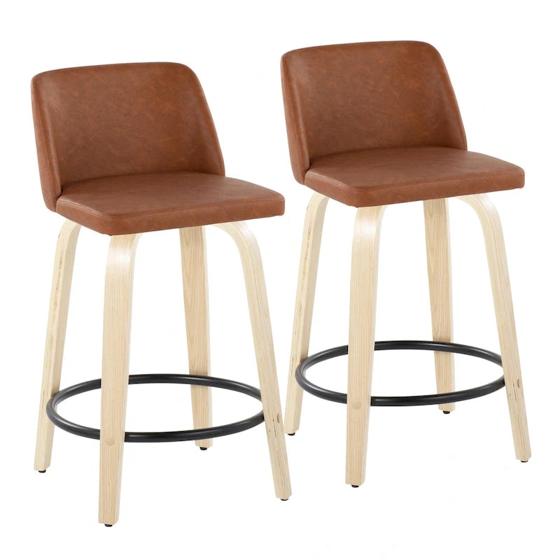 Tabouret de comptoir de 61 cm avec base en bois naturel