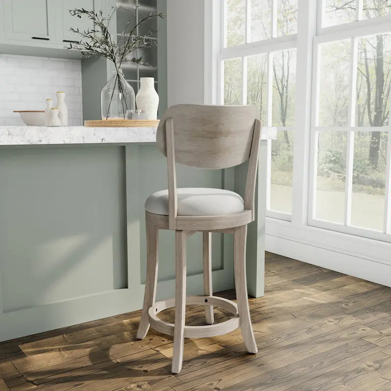 Tabouret de comptoir pivotant en bois rembourré – 38,25H x 20L x 17,5P; Hauteur de l'assise: 25,5H