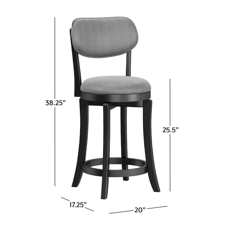 Tabouret de comptoir pivotant en bois rembourré – 38,25H x 20L x 17,5P; Hauteur de l'assise: 25,5H