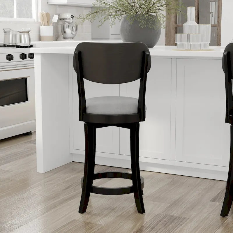 Tabouret de comptoir pivotant en bois rembourré – 38,25H x 20L x 17,5P; Hauteur de l'assise: 25,5H