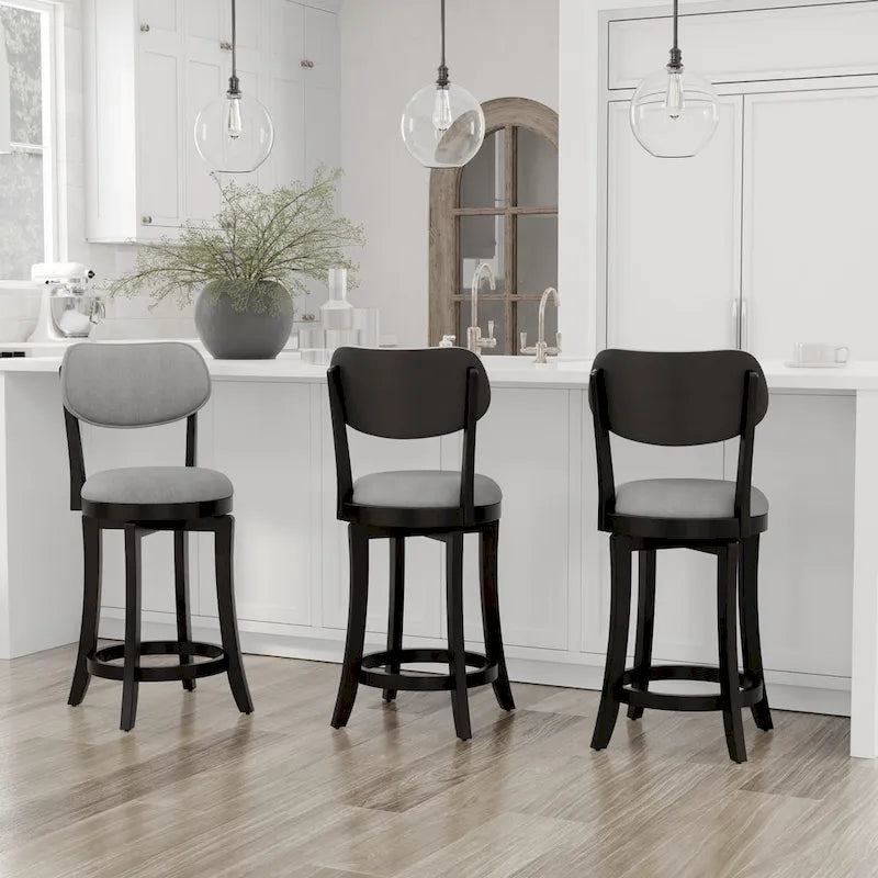 Tabouret de comptoir pivotant en bois rembourré – 38,25H x 20L x 17,5P; Hauteur de l'assise: 25,5H