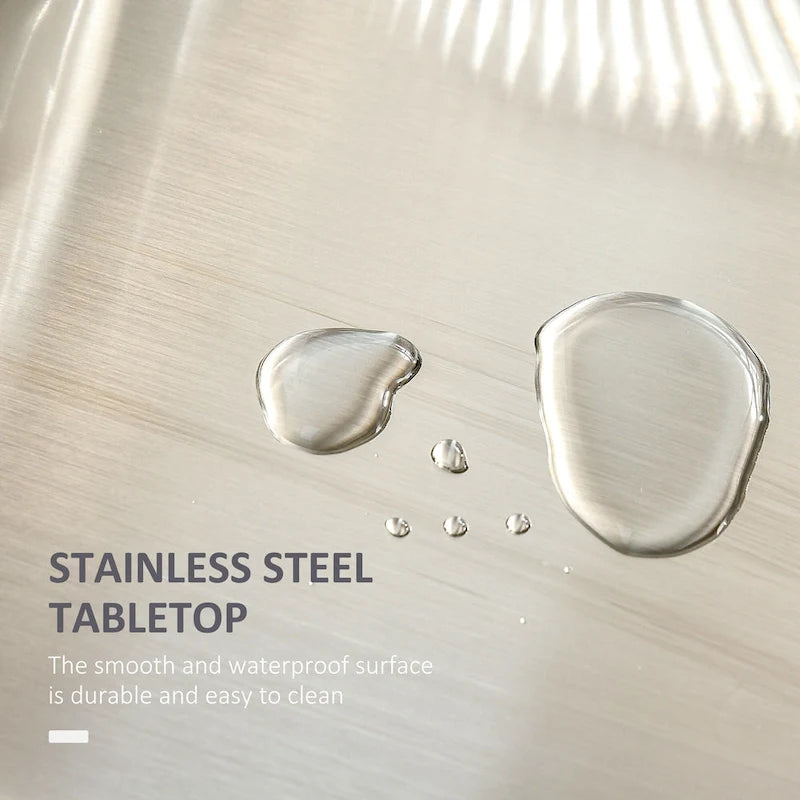 Îlot de cuisine à roulettes, Desserte de cuisine roulante avec comptoir en acier inoxydable, tiroir, gris