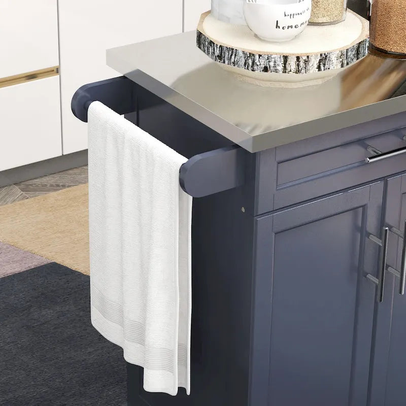 Îlot de cuisine à roulettes, Desserte de cuisine roulante avec comptoir en acier inoxydable, tiroir, gris