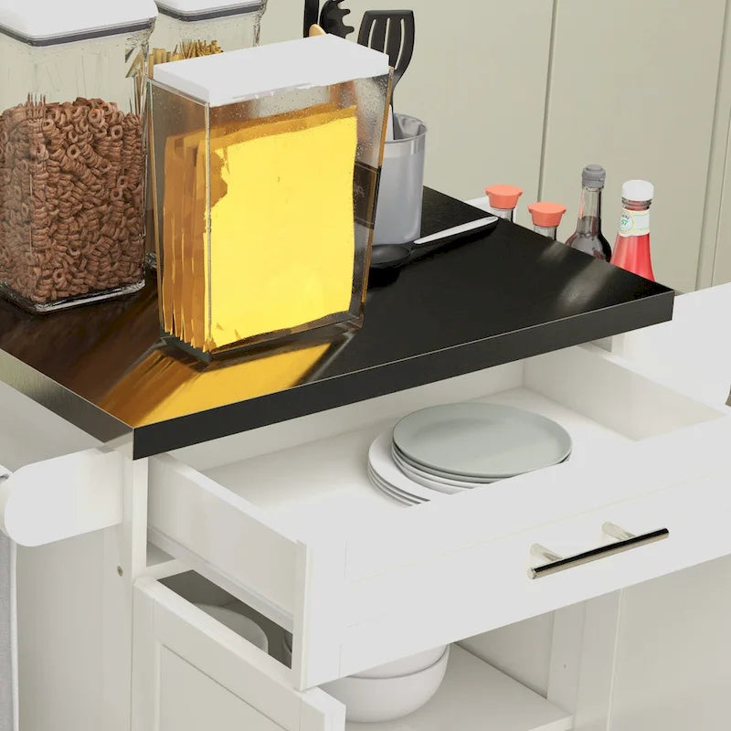 Îlot de cuisine à roulettes, Desserte de cuisine roulante avec comptoir en acier inoxydable, tiroir, gris