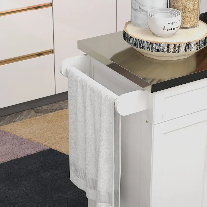 Îlot de cuisine à roulettes, Desserte de cuisine roulante avec comptoir en acier inoxydable, tiroir, gris