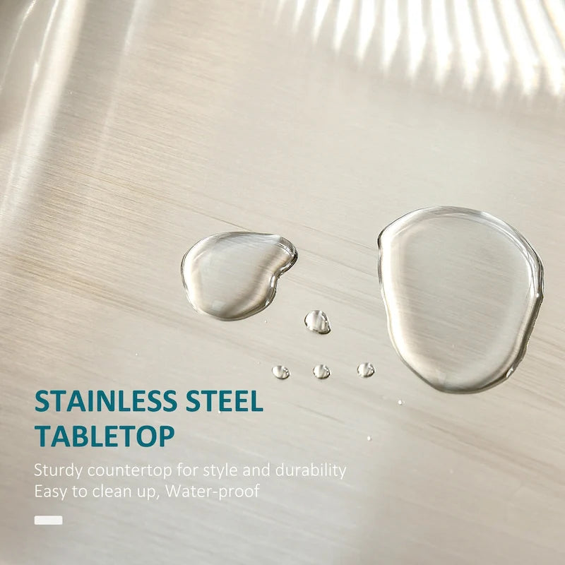 Îlot de cuisine à roulettes, Desserte de cuisine roulante avec comptoir en acier inoxydable, tiroir, gris