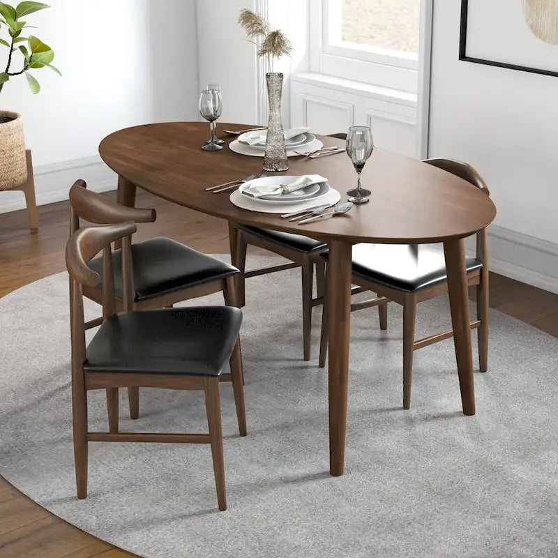 Table à manger ovale en bois massif brun de 170 cm de style Mid-Century - 170 cm