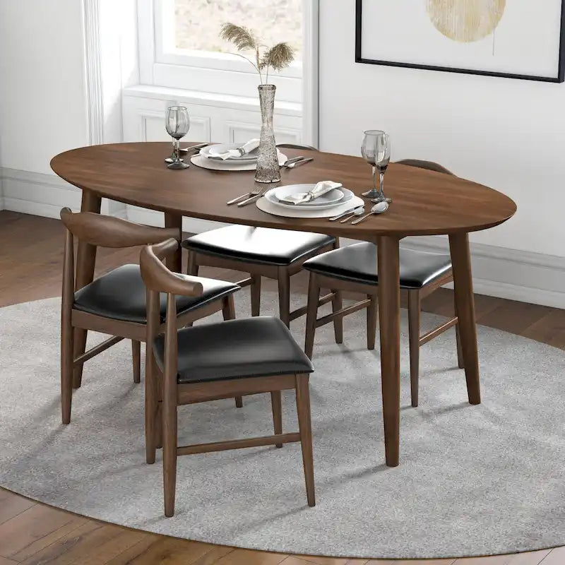 Table à manger ovale en bois massif brun de 170 cm de style Mid-Century - 170 cm