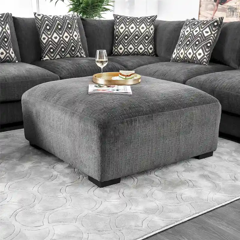 Pouf cocktail rembourré en chenille contemporain