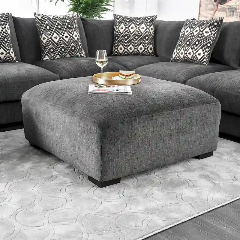 Pouf cocktail rembourré en chenille contemporain