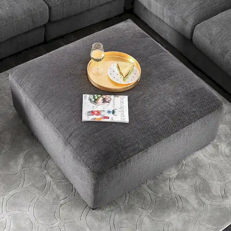Pouf cocktail rembourré en chenille contemporain