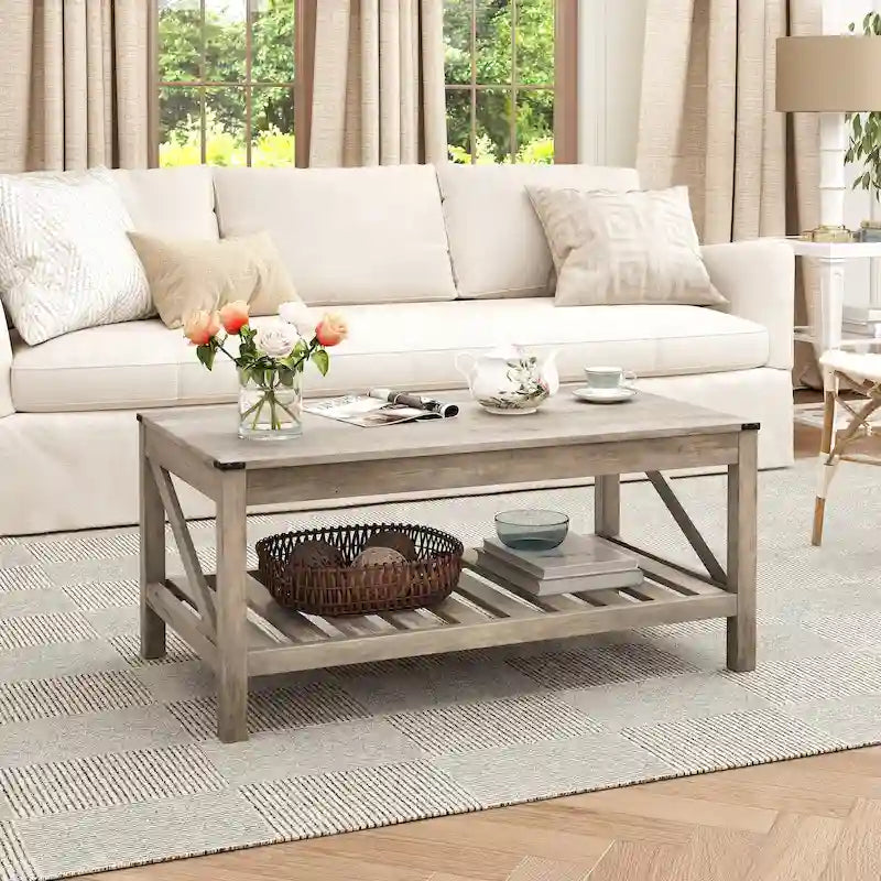 Table basse de salon avec étagère de rangement, Table centrale de canapé - 102 cm (L) x 56 cm (P) x 46 cm (H)