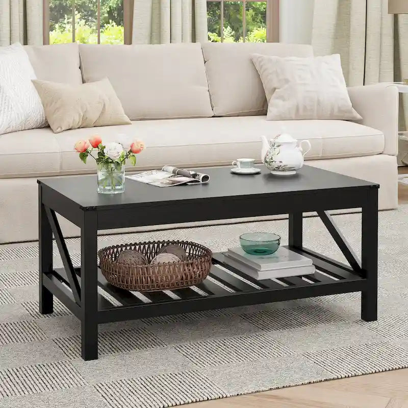 Table basse de salon avec étagère de rangement, Table centrale de canapé - 102 cm (L) x 56 cm (P) x 46 cm (H)
