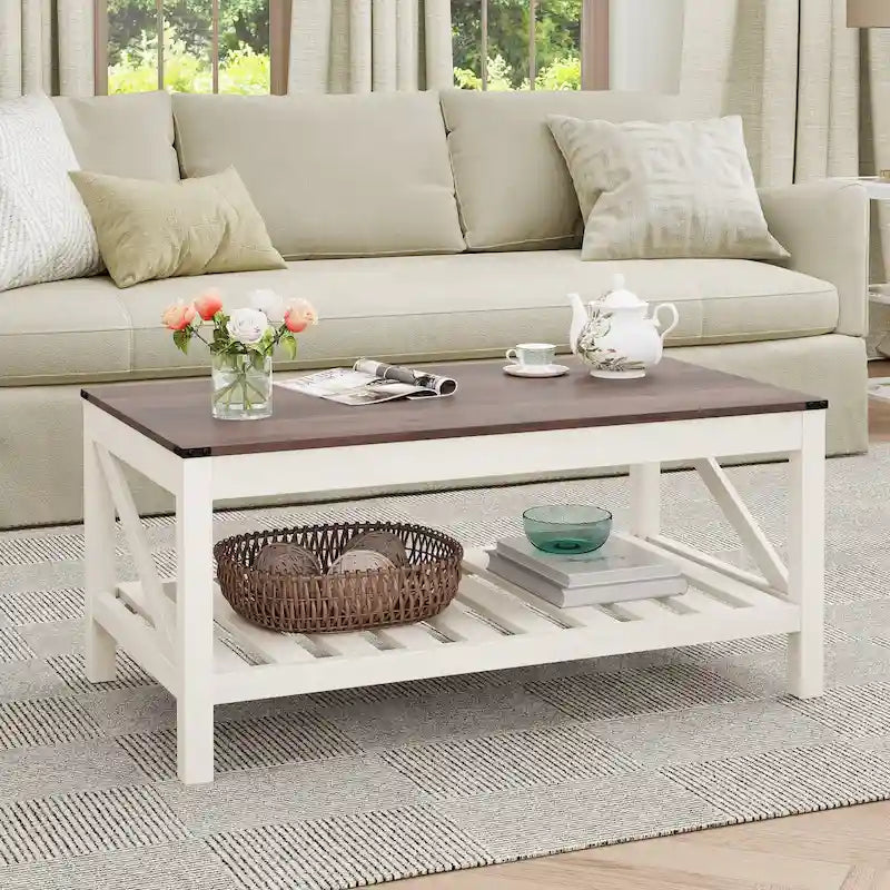 Table basse de salon avec étagère de rangement, Table centrale de canapé - 102 cm (L) x 56 cm (P) x 46 cm (H)