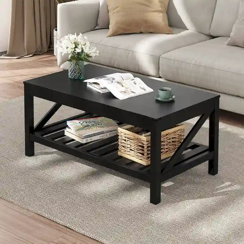 Table basse de salon avec étagère de rangement, Table centrale de canapé - 102 cm (L) x 56 cm (P) x 46 cm (H)