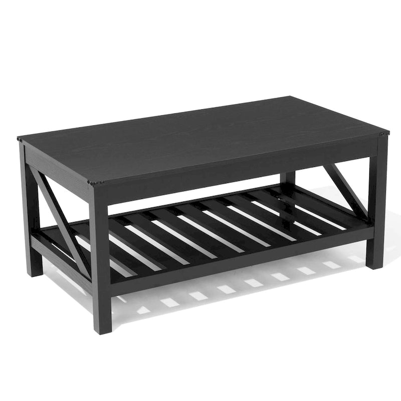 Table basse de salon avec étagère de rangement, Table centrale de canapé - 102 cm (L) x 56 cm (P) x 46 cm (H)