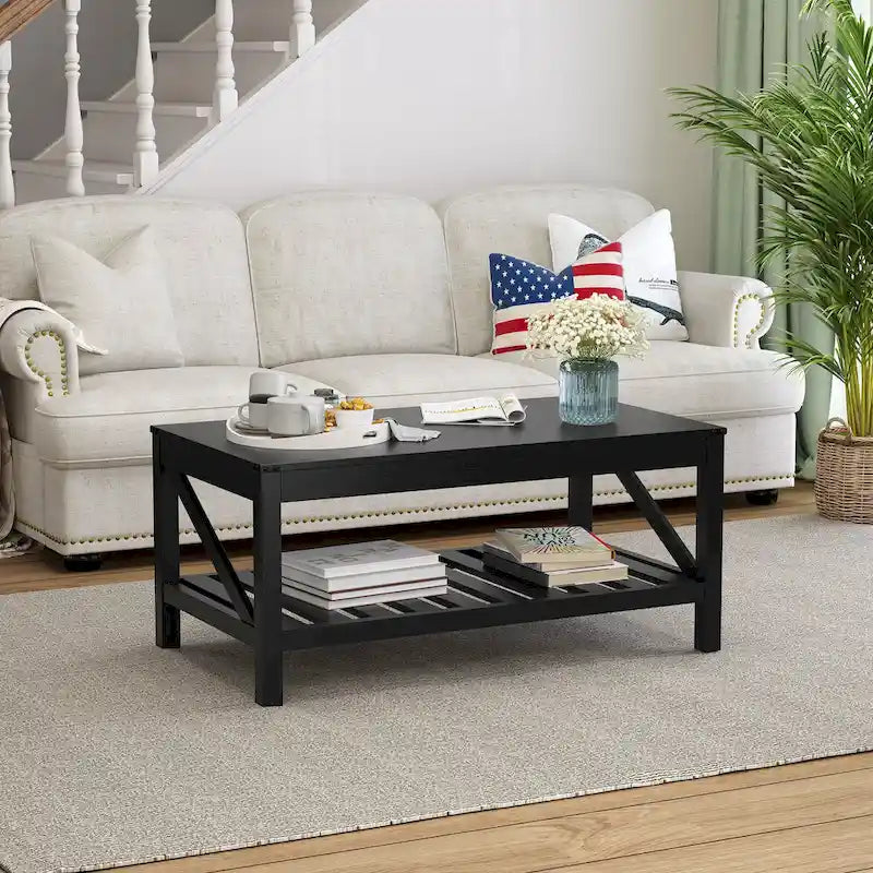 Table basse de salon avec étagère de rangement, Table centrale de canapé - 102 cm (L) x 56 cm (P) x 46 cm (H)