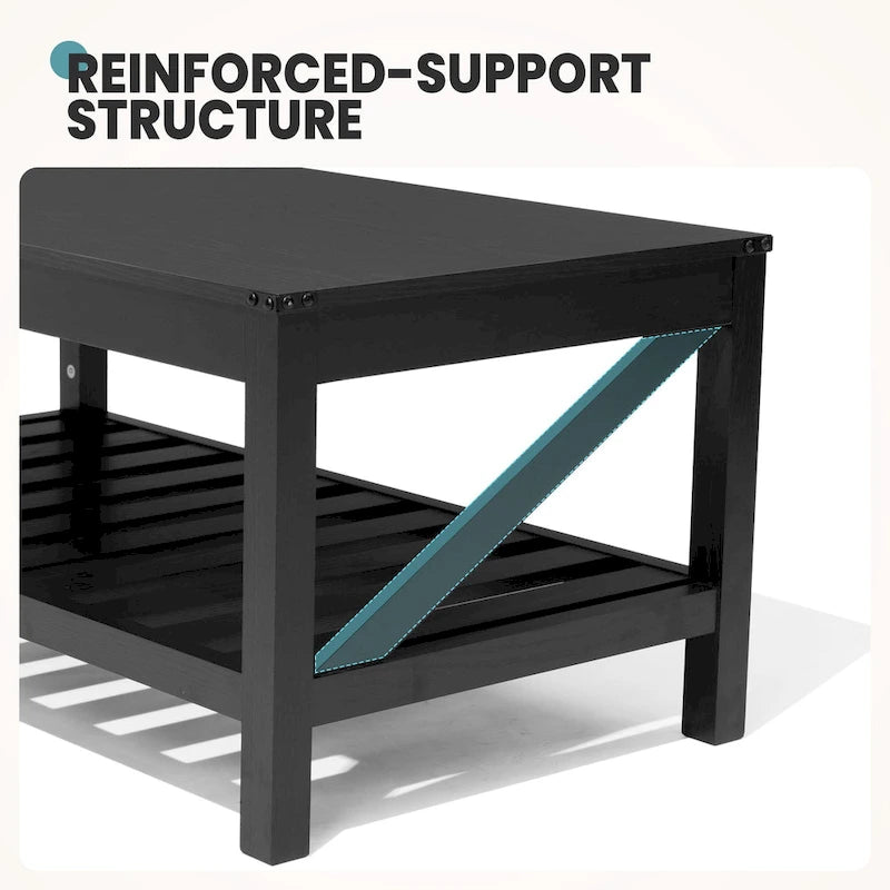 Table basse de salon avec étagère de rangement, Table centrale de canapé - 102 cm (L) x 56 cm (P) x 46 cm (H)