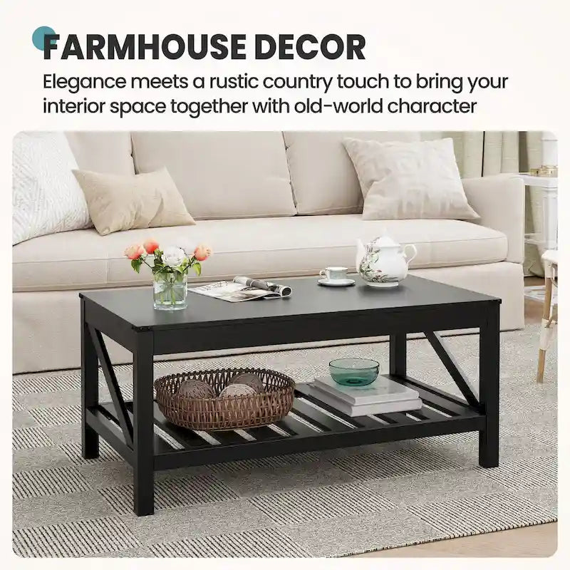 Table basse de salon avec étagère de rangement, Table centrale de canapé - 102 cm (L) x 56 cm (P) x 46 cm (H)