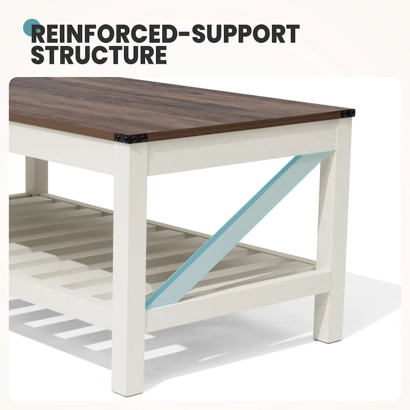 Table basse de salon avec étagère de rangement, Table centrale de canapé - 102 cm (L) x 56 cm (P) x 46 cm (H)