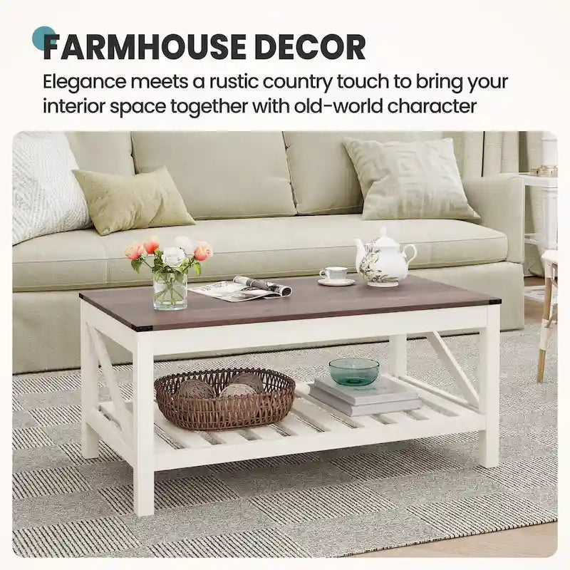 Table basse de salon avec étagère de rangement, Table centrale de canapé - 102 cm (L) x 56 cm (P) x 46 cm (H)