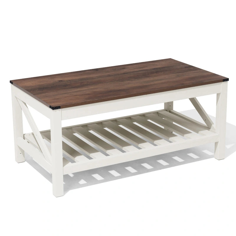 Table basse de salon avec étagère de rangement, Table centrale de canapé - 102 cm (L) x 56 cm (P) x 46 cm (H)