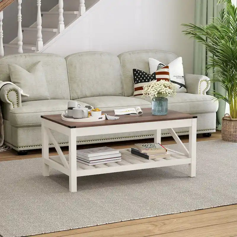 Table basse de salon avec étagère de rangement, Table centrale de canapé - 102 cm (L) x 56 cm (P) x 46 cm (H)