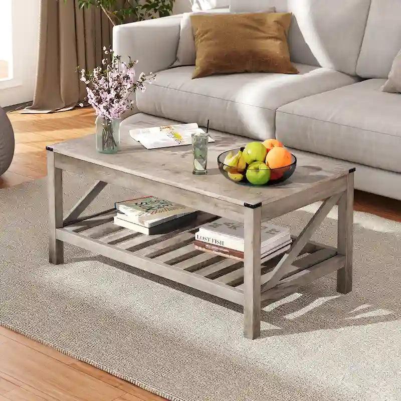 Table basse de salon avec étagère de rangement, Table centrale de canapé - 102 cm (L) x 56 cm (P) x 46 cm (H)