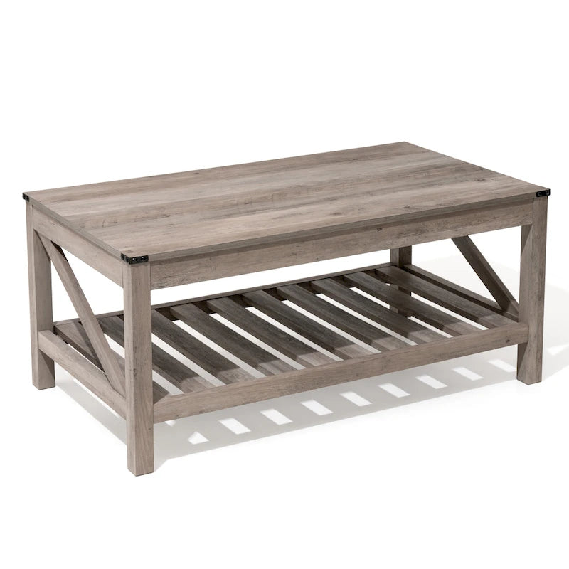 Table basse de salon avec étagère de rangement, Table centrale de canapé - 102 cm (L) x 56 cm (P) x 46 cm (H)