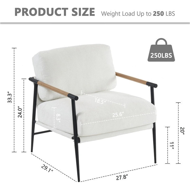 Fauteuils d'appoint Fauteuil blanc Chenille pour salon Fauteuil moderne du milieu du siècle Pieds en métal Placage Accoudoir en métal